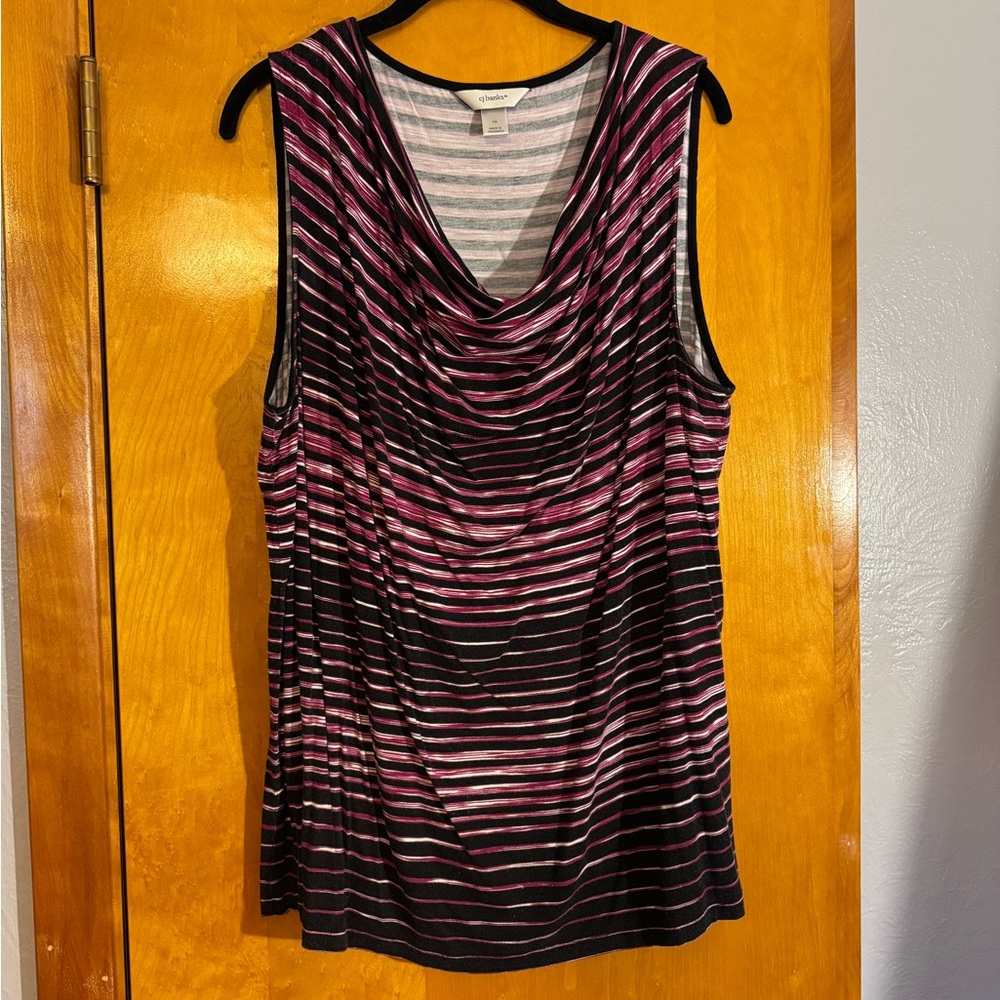 CJ Banks Pink and Black Striped Tank Top